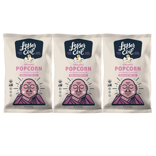 Lesser Evil, Buddha Bowl, Organic Popcorn, Himalayan, 5-Ounce Bag (Pack of 3) (Choose Flavor Below) (Himalayan Pink Salt)
