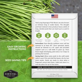 1 Pack Asparagus Yard Long Bean Seeds for Planting with Instructions to Grow Yardlong Pole Beans in Your Home Vegetable Garden - Non-GMO Heirloom - Survival Garden Seeds