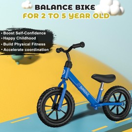 Bobike Toddler Balance Bike Toys for 2 to 5 Year Old Girls Boys Adjustable Seat and Handlebar No-Pedal Training Bike Best Gifts for Kids (Blue)