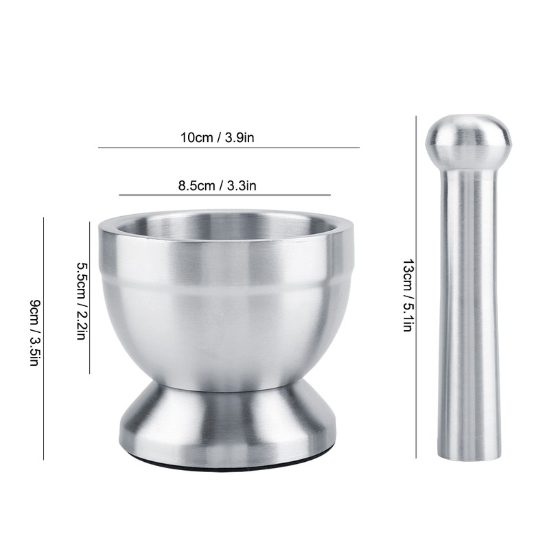 Stainless Steel Mortar Pestle Beans Garlic Spices Foodstuffs Grinder Kitchen