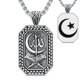 enjoylifecreative Allah Necklace for Men Women 925 Sterling Silver Arabic Muslim Pendant Chain Islam Muslim Religious Jewellery Gifts for Women Men, Sterling Silver, No Gemstone