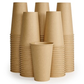 LITOPAK 100 Pack 16 oz Kraft Paper Coffee Cups for Water, Juice, and Tea, Disposable Hot Coffee Cups for Home, Restaurant, Store, and Cafe
