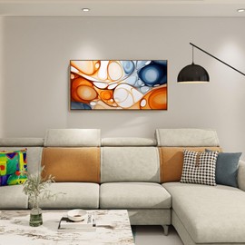 KLAKLA Orange and Blue Abstract Wall Art - Modern Picture Artwork for Wall Decor - Frame Wall Art for Living Room Office Bedroom