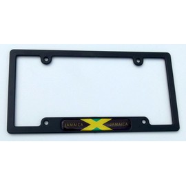 Jamaica Jamaican Flag Black Plastic Car License Plate Frame Domed Decal Insert