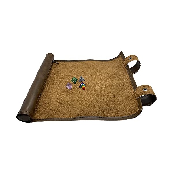 Grinning Gargoyle - DnD Portable Foldable Gaming Scroll - Dice Storage and Rolling Tray - DnD Folding Mat for any Dice or Board Game - (Brown)