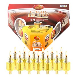 Ner Mitzvah Pre-Filled Menorah Oil Cup Candles - Hanukkah Ohr Lights - 100% Olive Oil with Cotton Wick in Glass Cup - Small Size, 44 per Pack, Burns Approx. 1 1/2 Hrs