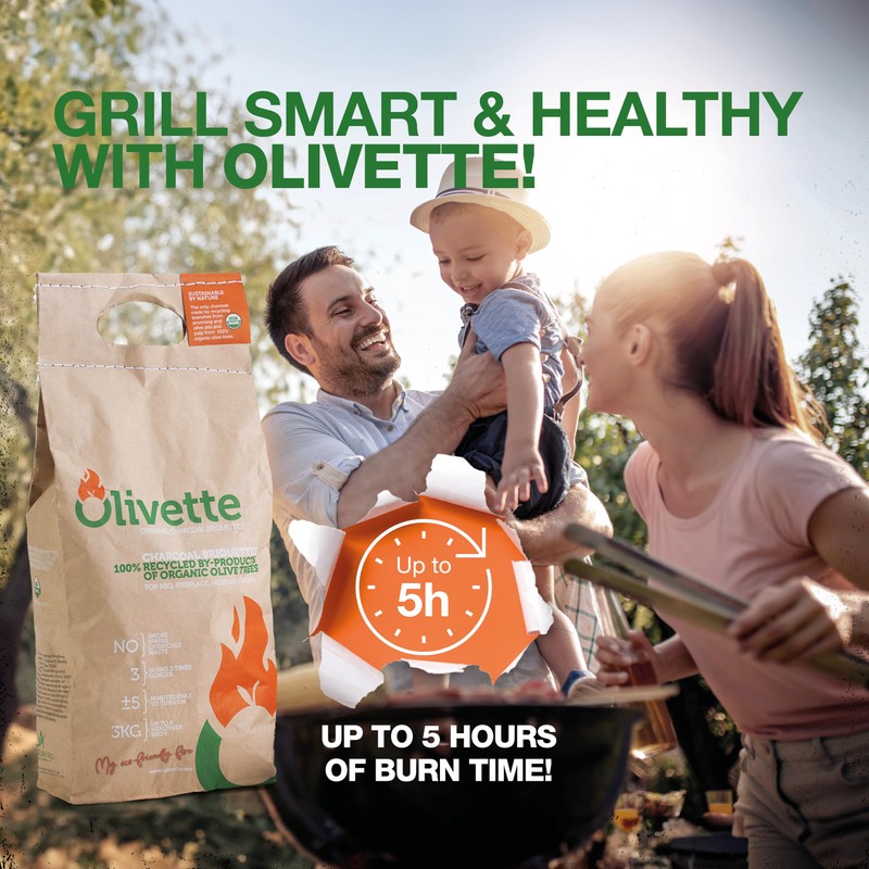 Organic Charcoal Briquettes by Olivette, Reusable Charcoal for Grilling, USDA