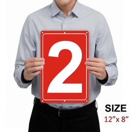 Numbered Sign 2, Aluminum Number Signs for Tennis Court, 12x8 inches Signage for Parking Lots and Public Spaces, Weatherproof and Easy to Install Metal Signs