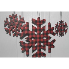 Buffalo plaid snowflake ornament decorations...paper+chipboard [3 sizes to choose]