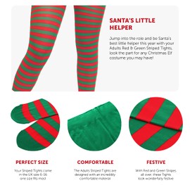 ILOVEFANCYDRESS WOMENS GREEN AND RED STRIPED TIGHTS - SANTA STRIPED TIGHTS CHRISTMAS ELF TIGHTS UK SIZE 6-16