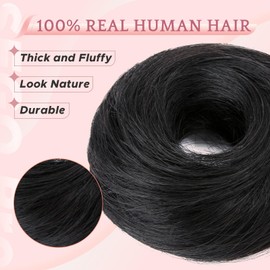 SEGO Pro Hair Pieces for Women and Girls Real Human Hair Bun Hairpiece Elastic and Easy Wear 17g Straight (Jet Black)
