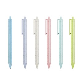 VideMundi BallPoint Pens, Eco-Friendly Wheat Straw Cute Macaron Retractable Ballpoint Pen Set - 6 Pack | Black Ink Medium Point 1.0mm, Portable, Comfortable Writing | Office Bible Journaling Pens (6)