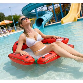 Inflatable Pool Float with Mesh Bottom, Watermelon Design, 4 Tube Floating Hammock Chair Bed for Adults, Portable Water Lounger for Swimming Pool, Beach, Lake, Travel (1pcs Watermelon)