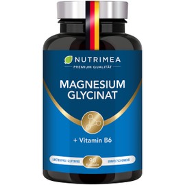 Magnesium Glycinate + Vitamin B6 | Optimal Bioavailability | 1.5 Month Supply | 90 Capsules High Dose Magnesium Citrate + Bisglycinate Without Additives Relaxation Sleep Muscles Nerves Anti Stress