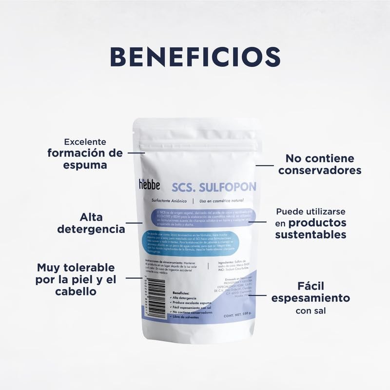 Hebbe - Sulfopon Coco-Sulfato de Sodio Natural y Biodegradable, 250
