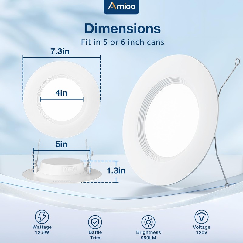 Amico 24 Pack 5/6 inch 5CCT LED Recessed Lighting, Dimmable,