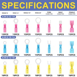 haisstronica 280PCS Marine Grade Heat Shrink Wire Connectors-Electrical Connectors Kit of Tinned Red Copper,Crimp Insulated Ring Fork Spade Butt Splice(3Colors/21Size) 16-14 22-16 12-10 Gauge