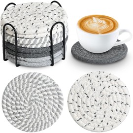 8Pcs Posavasos para Mesa,Portavasos de Silicona Antideslizantes con Soporte,Coasters for Drinks,Posavasos para Bebidas,Portavasos para Bar,Restaurante,Hogar (Tejido Color Gris Negro)