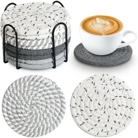 8Pcs Posavasos para Mesa,Portavasos de Silicona Antideslizantes con Soporte,Coasters for Drinks,Posavasos para Bebidas,Portavasos para Bar,Restaurante,Hogar (Tejido Color Gris Negro)