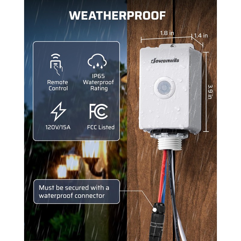 DEWENWILS Outdoor Wireless Light Switch and Receiver Kit IP65 Waterproof