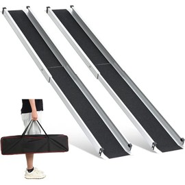 gardhom 1Pair 5FT Adjustable Wheelchair Ramp 60" L x 7.4" W Telescopic Ramps for Wheelchairs 600lbs Portable Wheelchair Ramps for Steps Home Threshold Doorways Steps Stairs with Carrying Bag