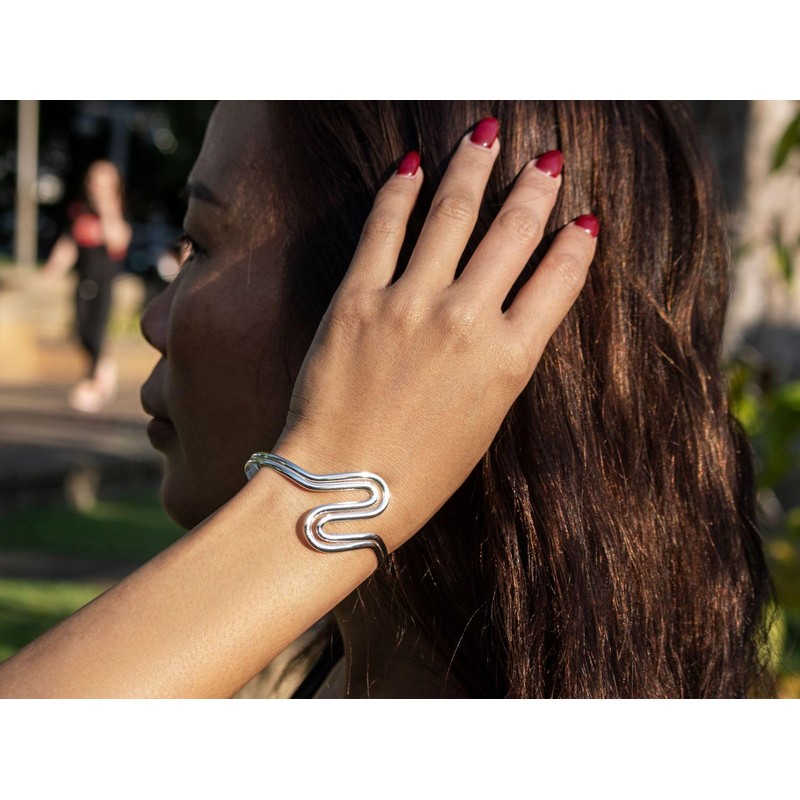 Fly Style Sterling Silver Bangle - Wave Bangle - Silver