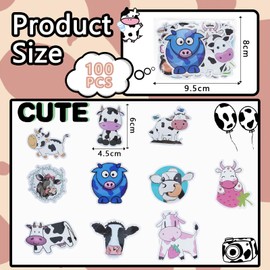 100Pcs Cute PVC Cow Stickers, LIOUCBD Animal Waterproof Aesthetic Stickers Gifts for Kids Teens Boys and Girls, Bulk Decals for Water Bottle Laptop Pack Phone Skateboard