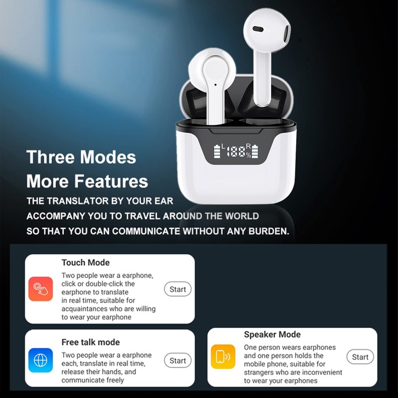 Yunir Language Translator Earbuds, Bluetooth 5.1 144 Languages Wireless Translator