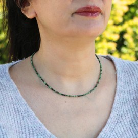 Echmeck Handmade Green Ruby Zoisite Gemstone Bead Strand Necklace 16'' with 1.5'' Silver Extension for Women