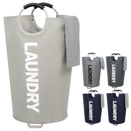 ZERO JET LAG 115L X-Large Laundry Basket with Handle - Tall Collapsible Fabric Hamper - College Dorm Bathroom Essential - Portable Washing Bin - Dirty Clothes Storage - Large Basket Bin (Light Gray)