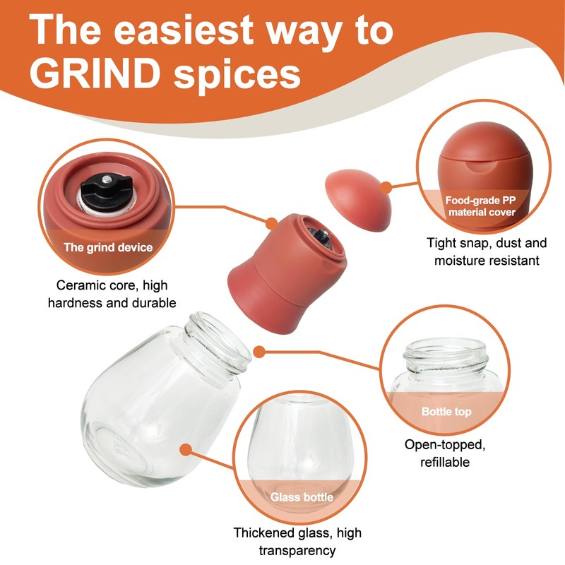 Manual Pepper Grinder or Salt Grinder with Adjustable Coarseness, Portable