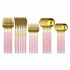 Uniturcky Silverware Set – 30 Piece Family Dinnerware Set – Flatware Set Service For 6 – Pink Gold Tableware Sets – Cutlery Great For Family Gatherings & Daily Use – Spoons, Knives, Forks