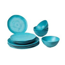 Abode Homewares Organic Coupe Wheat PolyPro 12-Piece Dinnerware Set, Azure