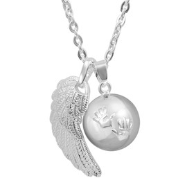 AEONSLOVE Bola Chime Ball Chain Baby Foot Pregnancy Angel Caller Necklace Angel Wings Handprint Footprints Pendant Long Chains Jewellery Gift for Pregnant Women Mother, Copper