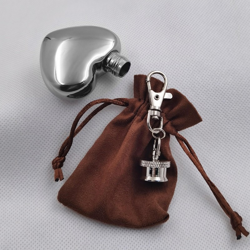 1 oz Heart-Shaped Mini Hip Flask with Keychain Cover and