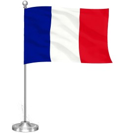 G128 France French Deluxe Desk Flag Set 8.5x5.5 In Printed 300D Polyester,