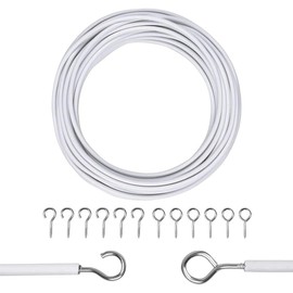Zuvo Net Curtain Wire with Hooks and Eyes - 3 m Extra Strong Curtain Wire with 4 Hooks and Eyes - Perfect Curtain Wire Kit, White