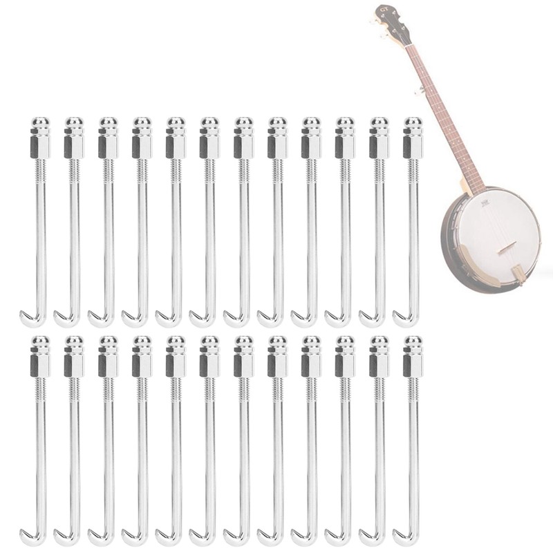 24Pcs Banjo Hooks Silver Metal Chrome Plated Parts Musical Instrument