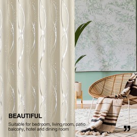BUHUA Blackout Curtains 84 inch Length 2 Panels Set - Energy Efficient and Noise Reducing Curtains for Bedroom with Wave Striped Foil Print (52 x 84, Beige)
