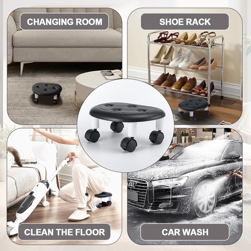 CasaZenith 5.9'' Height Rolling Stool, (10.2" D x 13.1" W)