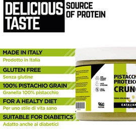 EATALIAN by AMZ BETTER Spreadable Crunchy Pistachio Protein Cream 500 Grams, Pistachio Cream with Grains of Pistachio, Protein Paste, Sweet Taste, Ideal on Bread and for Filling Cakes, Made in Italy