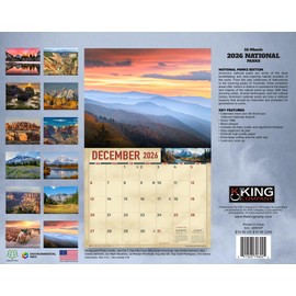 2026 National Parks Wall Calendar 16-Month X-Large Size 14x22, National Park Scenic Calendar by The KING Company-Monster Calendars