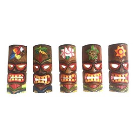 OMA Set Of 5 Hand Carved Tiki Masks Tropical Hawaiian Tiki Bar Wall Decor Art 12" Tall Premium Quality