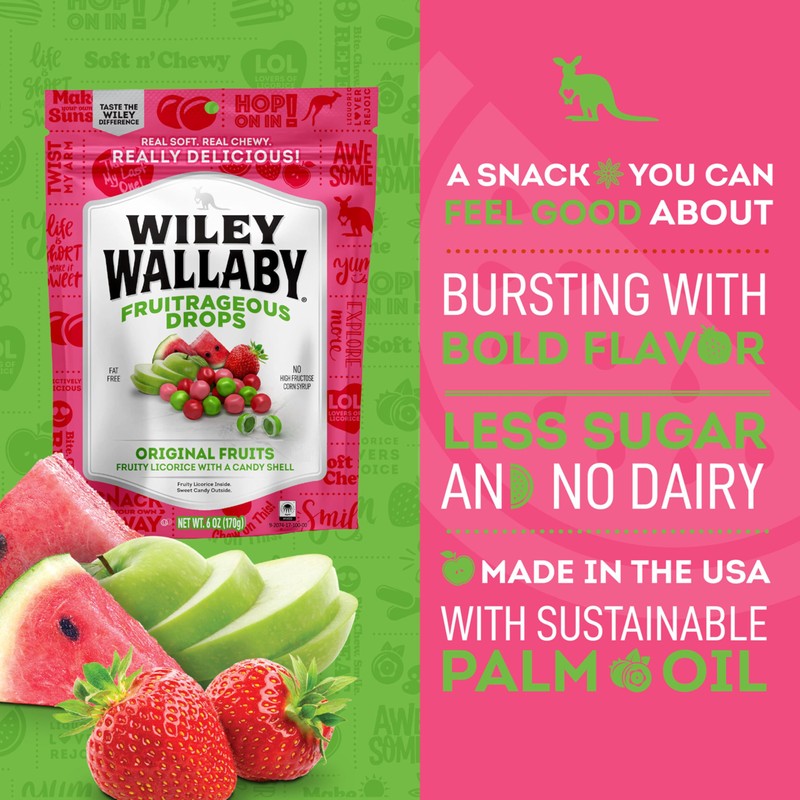 Wiley Wallaby 6 oz. Fruitrageous Drops Original Fruits Gourmet Australian