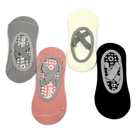 klahh 4 Pairs Non-Slip Yoga Socks Women's Yoga Socks Cotton Pilates Grip Breathable Cotton Crew Socks for Fitness, Ballet, Home Workout-One Size