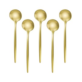 TOTI Coffee Spoon, Tea Spoon, Set of 5, 5.1 inches (13 cm), Stylish, Cute Spoons, 18-8 Stainless Steel, Frosted, Suitable for Coffee, Tea, Dessert, Ice Cream, Various Colors Available (Silver/Black)