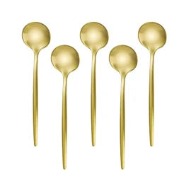 TOTI Coffee Spoon, Tea Spoon, Set of 5, 5.1 inches (13 cm), Stylish, Cute Spoons, 18-8 Stainless Steel, Frosted, Suitable for Coffee, Tea, Dessert, Ice Cream, Various Colors Available (Silver/Black)