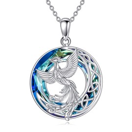 YFN Phoenix Necklace for Women 925 Sterling Silver Phoenix Crystals Chain Nirvana Jewellery Gifts for Women Girls Mum, Sterling Silver, Aquamarine
