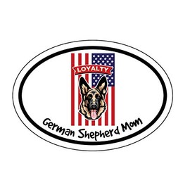 WickedGoodz Oval German Shepherd Mom Vinyl Decal - Dog Breed Bumper Sticker - American Flag Loyalty Shepherd Sticker
