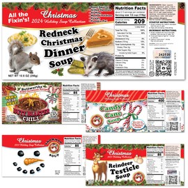 5 Pack - Funny Christmas Novelty Gag Joke Soup Can Labels Assorted - Xmas Gift, Stocking Stuffers, Party Supplies and Favors, White Elephant and Secret Santa